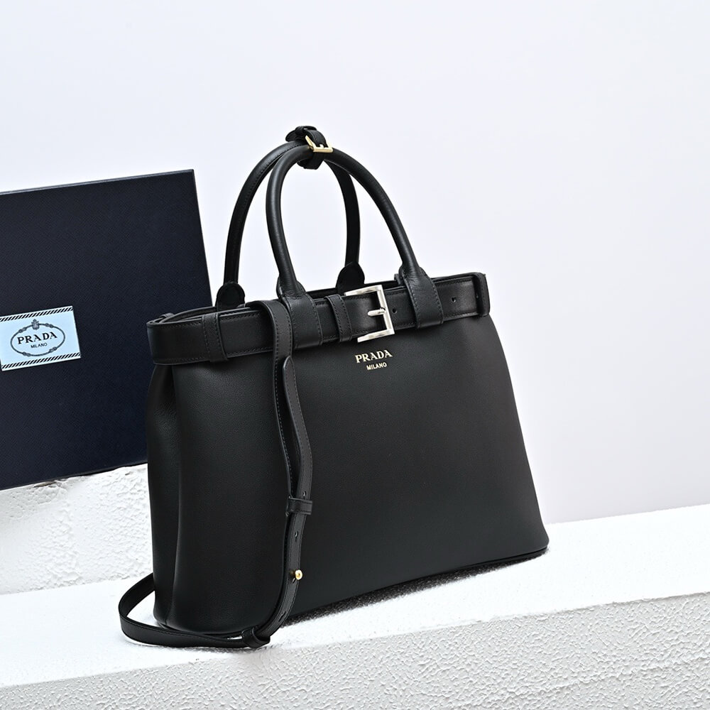 Prada Buckle medium leather handbag with double belt(high-end grade)