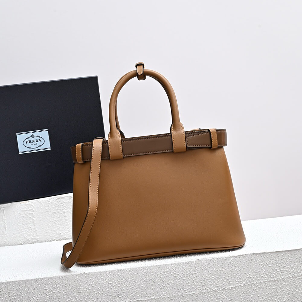 Prada Buckle medium leather handbag with double belt(high-end grade)